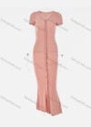 Wholesale Women's Casual Plain V Neck Button Down Short Sleeve Bodycon Maxi Dress - Liuhuamall