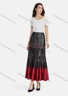 Wholesale Women's Casual Vintage Allover Print Colorblock High Waist Ruffle Hem Maxi Skirts - Liuhuamall
