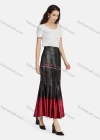 Wholesale Women's Casual Vintage Allover Print Colorblock High Waist Ruffle Hem Maxi Skirts - Liuhuamall