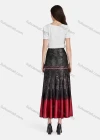 Wholesale Women's Casual Vintage Allover Print Colorblock High Waist Ruffle Hem Maxi Skirts - Liuhuamall