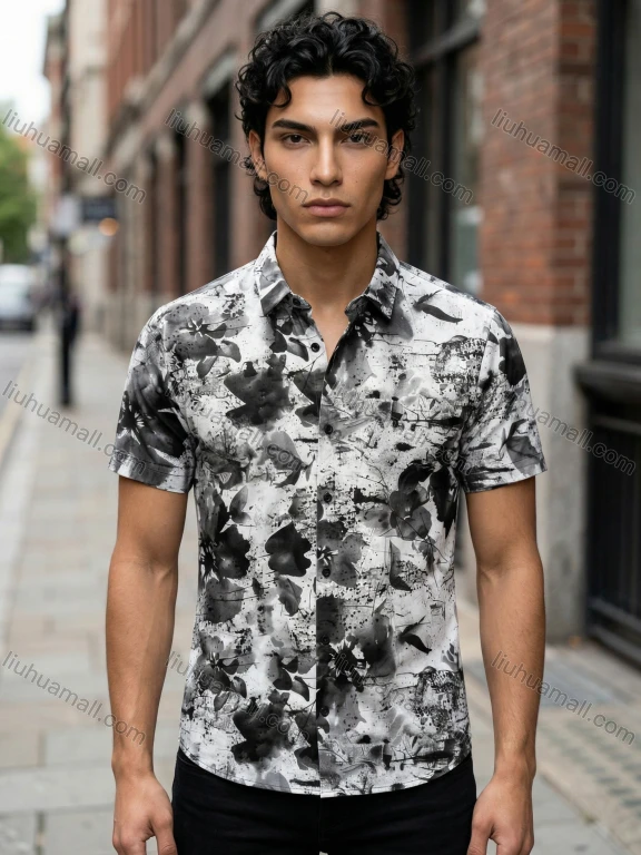 Wholesale 2026 Men's Slim Fit Short Sleeve Floral Print Shirt | Wholesale In Stock Artistic Ink - Style Casual Dress Shirt