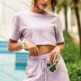 Wholesale Women's Casual Plain Crew Neck Crop Top & Elastic Waist Shorts Set preview