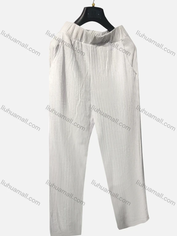 Wholesale Women's Straight Leg Shirred Plain Elastic Waist Ankle Length Causal Pant