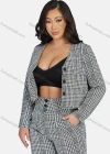 Wholesale Women's Business V Neck Single Breasted Blazer & Trouser Plaid 2-Piece Suit Set 9132-2# - Liuhuamall