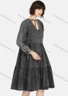 Wholesale Women's Casual V Neck Long Sleeve Lace Up Tiered Distressed Denim Dress - Liuhuamall