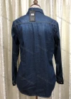 Wholesale Women's Collared Long Sleeve Button Down Flap Pockets Curved Hem Denim Shirt 1023# - Liuhuamall