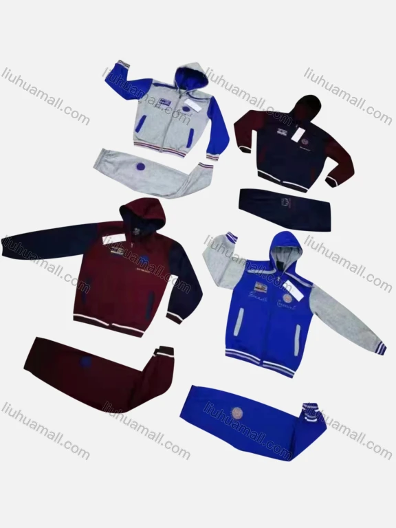 Wholesale Unisex Casual Hooded Pockets Zipper Jacket & Drawstring Sweatpants 2-piece Set 708#