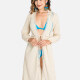 Women's Casual Long Sleeve Open Front Jacquard Trim Tie Front Long Cardigans J8222# Beige Clothing Wholesale Market -LIUHUA