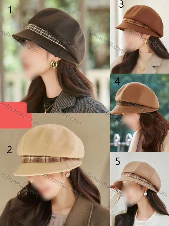 Wholesale Women's Vintage British Style Plaid Print Splicing Beret Hats