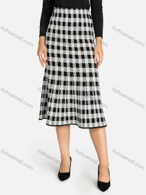 Wholesale Women's Casual Plaid Print Elastic Waist Midi Skirt 25600#, LIUHUA CLOTHING WHOLESALE
