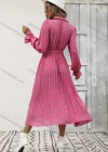 Wholesale Women's Casual Allover Print Poet Sleeve Button Front Pleated Midi Shirt Dress With Belt - Liuhuamall
