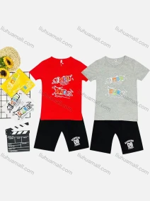 Wholesale Boy's Casual Letter Print Round Neck Short Sleeve Tee & Shorts 2 Piece Set, LIUHUA CLOTHING WHOLESALE