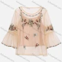 Wholesale Women's Casual Round Neck Embroidery Mesh Bell Sleeve Cover Up preview