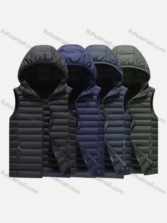 Wholesale Men's Detachable Hood Zips Pockets Oversize Vest Puffer Coat JD86#
