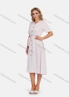 Wholesale Women's Casual V Neck Short Sleeve Striped Print Buttons Decor Midi Dress With Tie Belt - Liuhuamall