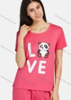 Wholesale Women's Lounge Comfy Short Sleeve Letter Panda Graphic T-shirt & Pant Pajama Sets - Liuhuamall