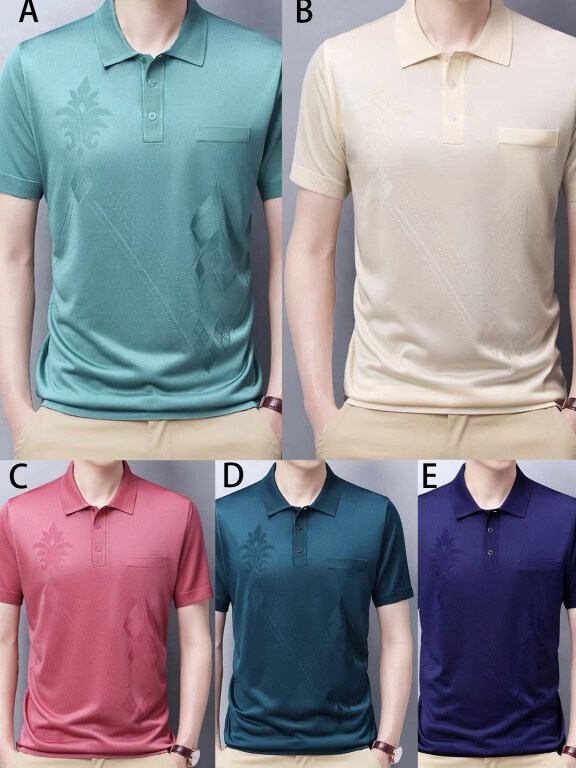 Men's Casual Short Sleeve Plain Texture Button Front Patch Pocket Polo Shirts, Clothing Wholesale Market -LIUHUA, Men, Men-s-Tops, Men-s-Hoodies-Sweatshirts