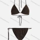 Wholesale Women's Sexy Plain Ribbed Spaghetti Strap Bikini Swimsuit 2-piece Set Black Clothing Wholesale Market Liuhua