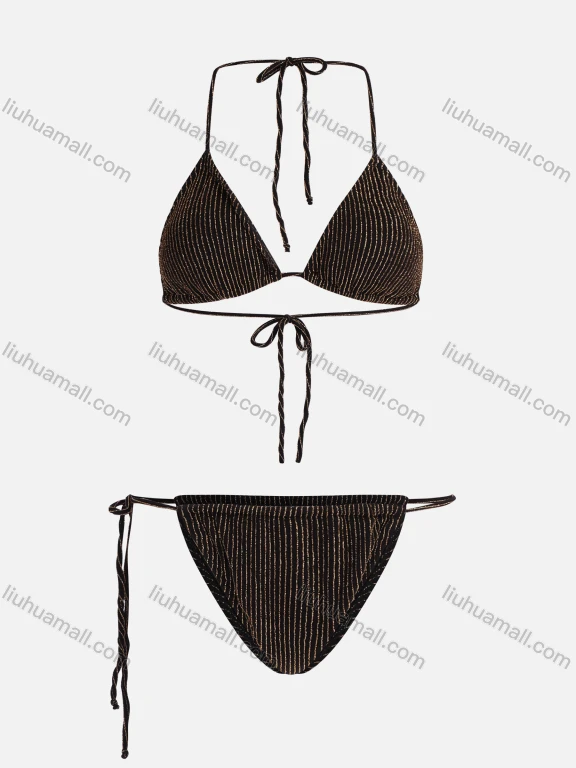 Wholesale Women's Sexy Plain Ribbed Spaghetti Strap Bikini Swimsuit 2-piece Set