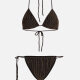 Women's Sexy Plain Ribbed Spaghetti Strap Bikini Swimsuit 2-piece Set Black Clothing Wholesale Market -LIUHUA
