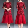 Wholesale Women's Vintage High Waist Sheer Mesh Half Sleeve Embroidery Knee Length Dress preview