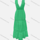 Wholesale Women's Casual 100%Cotton Plain Deep V Neck Pom-pom Ruffle Hem Hollow Out Tank Maxi Dress SC3648# Green Guangzhou Clothing Wholesale Market & Suppliers -LIUHUAMALL