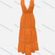 Wholesale Women's Casual 100%Cotton Plain Deep V Neck Pom-pom Ruffle Hem Hollow Out Tank Maxi Dress SC3648# Orange Wholesale Clothing Market & Suppliers -LIUHUAMALL