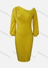 Wholesale Women's Plain Asymmetrical Neck Ruched Bodycon Cocktail Midi Dress - Liuhuamall