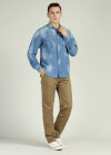 Wholesale Men's Distressed Light Wash Long Sleeve Button Down Casual Denim Shirt - Liuhuamall