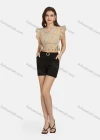 Wholesale Women's Casual V Neck Wrap Peplum Shirred Flutter Sleeve Letter Crop Top 28492# - Liuhuamall