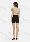 Wholesale Women's Casual V Neck Wrap Peplum Shirred Flutter Sleeve Letter Crop Top 28492# - Liuhuamall