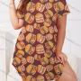 Wholesale Women's Milk Silk Allover Hamburger Print Short Sleeve Crew Neck Curved Hem Lounge Short Nightdress DM1302-04# preview