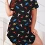 Wholesale Women's Milk Silk Allover Dinosaur Print Short Sleeve Crew Neck Curved Hem Lounge Short Nightdress DM1302-06# preview