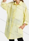 Wholesale Woman's Casual Shirt Collar Button Front Long Sleeve Dual Pockets Bronzed Print Plain Tunic - Liuhuamall