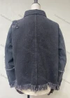 Wholesale Women's Fashion Button Down Pearl Star Decor Frayed Raw Hem Flap Pockets Denim Jacket - Liuhuamall