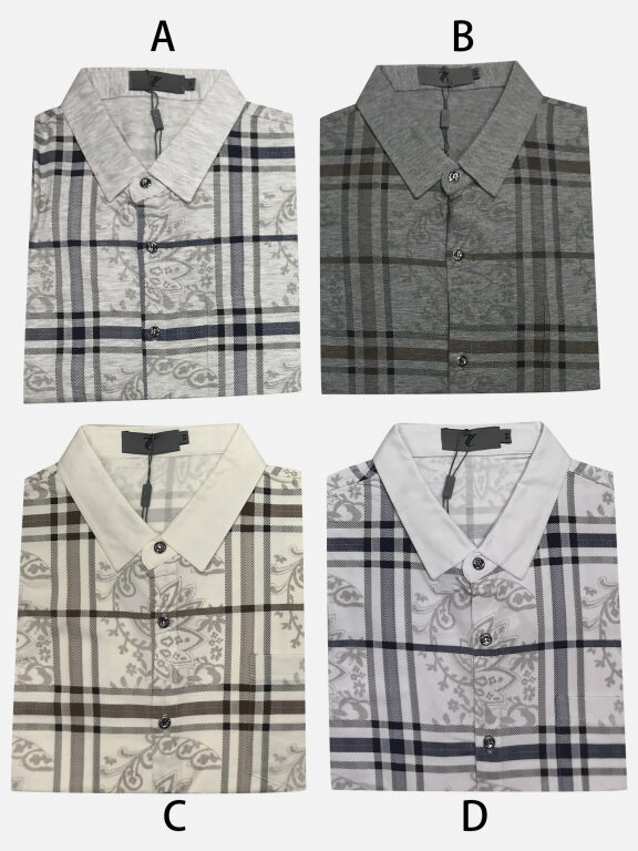 Men's Casual Floral & Plaid Print Button Down Collared Short Sleeve Shirt, Clothing Wholesale Market -LIUHUA, Men, Men-s-Tops, Casual-Shirts