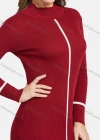 Wholesale Women's Casual Long Sleeve Mock Neck Striped Plain Slim Knit Midi Dress 0728# - Liuhuamall