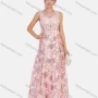 Wholesale Women's Sheer Lace Neck Sleeveless Lace Rhinestone Embroidery Maxi Evening Dress preview