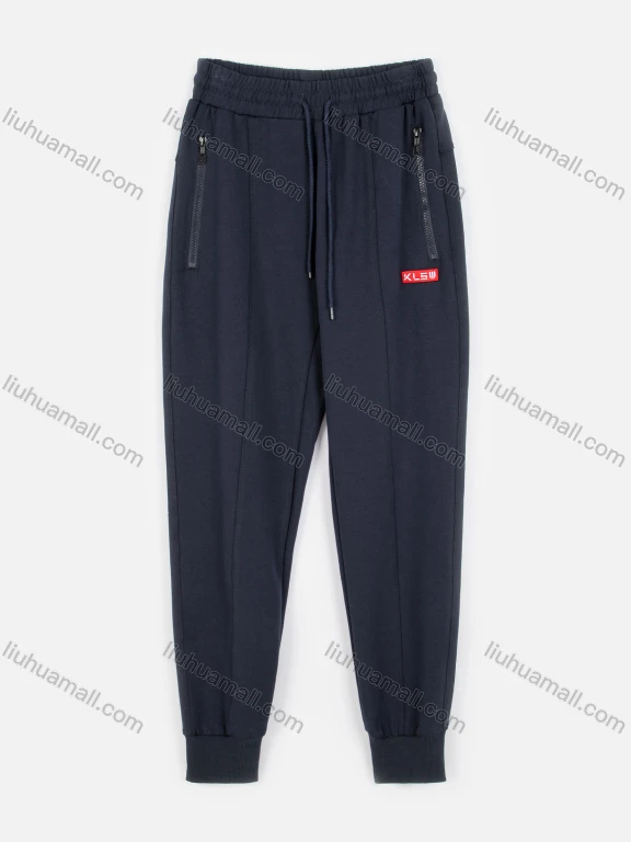 Wholesale Men's Casual Zipper Pocket Topstitch Sewing Drawstring Sweatpants