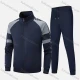 Wholesale Men's Athletic Workout Splicing Colorblock Stand Neck Zip Jacket & Elastic Waist Ankle Length Pants 2 Piece Set Dark Blue Clothing Wholesale Market Liuhua