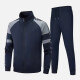 Men's Athletic Workout Splicing Colorblock Stand Neck Zip Jacket & Elastic Waist Ankle Length Pants 2 Piece Set Dark Blue Clothing Wholesale Market -LIUHUA