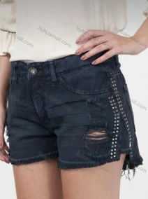 Wholesale Women's Casual Plain Rhinestone Frayed Raw Ripped Distressed Denim Shorts 765331#, LIUHUA CLOTHING WHOLESALE