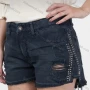 Wholesale Women's Casual Plain Rhinestone Frayed Raw Ripped Distressed Denim Shorts 765331# preview