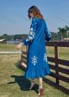 Wholesale Women's Notched Neck Lantern Sleeve Floral Print Ruffle Hem Casual Midi Dress AY216# - Liuhuamall