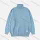Wholesale Men's Casual Plain High Neck Drop Shoulder Long Sleeve Turtleneck Knit Sweater Light Blue Clothing Wholesale Market Liuhua