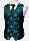 Wholesale Men's Vintage V Neck Floral Print Single Breasted Silky Waistcoat & Necktie 2-piece Set - Liuhuamall