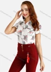 Wholesale Women's Abstract Print Collared Patch Pocket Button Front Short Sleeve Shirt - Liuhuamall