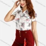Wholesale Women's Abstract Print Collared Patch Pocket Button Front Short Sleeve Shirt preview
