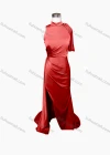 Wholesale Women's Elegant Plain Stand Collar Sleeveless Ruched Split Side Floor Length Evening Dress - Liuhuamall