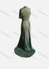 Wholesale Women's Elegant Plain Stand Collar Sleeveless Ruched Split Side Floor Length Evening Dress - Liuhuamall
